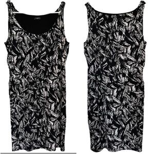 Ann Taylor Black & White Sheath Dress Sleeveless Scoop Neck Ruching Petite 8